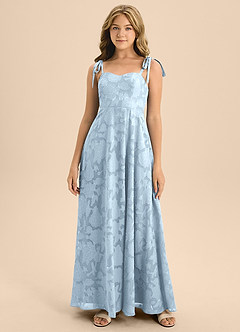Azazie Rosey Junior Sky Blue A-Line Sweetheart Neckline Floral Burnout Dress image3