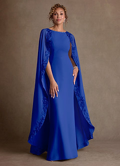 Azazie Artemisia Mère de la mariée Robes Robe Fourreau en Mousseline de soie Dentelle Bleu Roi image1