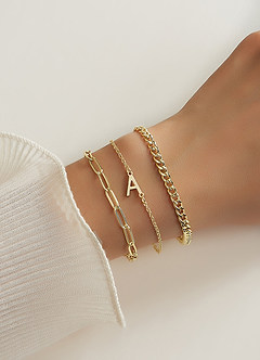 front 3 Piece Initial Letter Bracelet Set