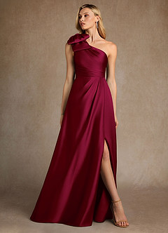Azazie Easton Mother of the Bride Dresses Burgundy A-Line One Shoulder Stretch Satin Dress image4