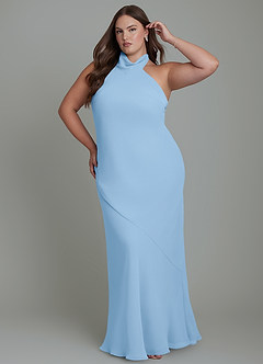 Azazie Velli Bridesmaid Dresses Powder Blue Mermaid High Neck Chiffon Dress image10