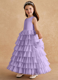 Azazie Twinkle Toes vestidos de niña de las flores Vestido de Lila de Tul de Corte En A con Lazo image4