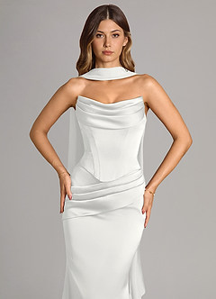 Azazie Sorrel Abiti da Damigella Abito Convertibile Sirena in Raso Elasticizzato Senza Cinturino Bianco image5