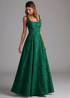 Azazie Amalie Robes de demoiselle d'honneur Robe Trapèze en Blumen-Burnout Plissée émeraude image5