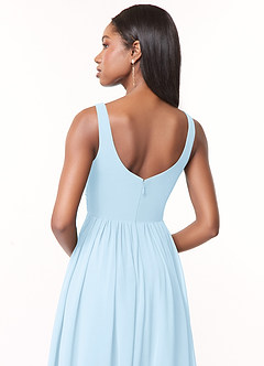 Azazie Keyla Brautjungfernkleider A-Linie V-Hals Gefaltet Chiffon Kleid Himmelblau image4
