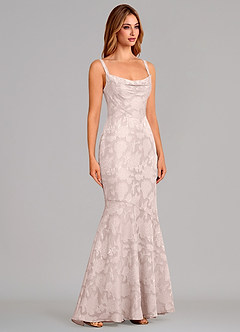 Azazie Aubrey 신부 들러리 드레스 인어 절하다 플로럴 번아웃 바닥 길이 드레스 image4