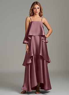 Azazie Azalea Bridesmaid Dresses Amethyst A-Line Ruched Stretch Satin Dress image1