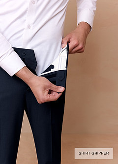 front Savile Navy Blue Wool Blend Dress Pants