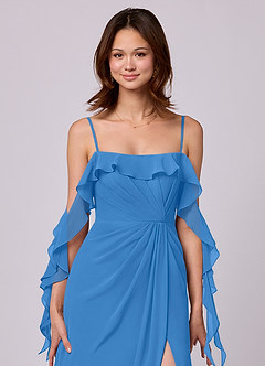 Barbie ♥ Azazie Jurken voor bruidsmeisjes Converteerbaar Jurk van Chiffon met A-Lijn Off the Shoulder Blauwe Gaai image2