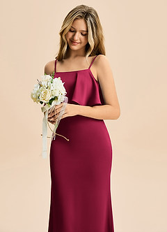 Azazie Galene Junior Syrena Satyna elastyczna Długość podłogi Młodsza druhna Sukienka image5