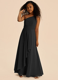 Azazie Skye Junior Black A-Line Pleated Chiffon Dress image4