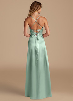 Azazie Mei Bridesmaid Dresses Agave A-Line Metallic Satin Dress image5