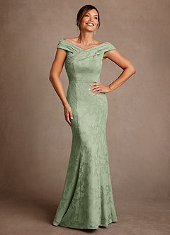 Azazie Aberdeen Mother of the Bride Dresses Dusty Sage Sheath Pleated Floral Burnout Dress image1