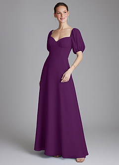 Azazie Fatima Bridesmaid Dresses Grape A-Line with Pockets Chiffon Dress image4