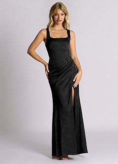 Azazie Mero 신부 들러리 드레스 인어 주름진 자카드 바닥 길이 드레스 image4