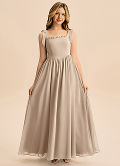 Azazie Delia Junior Abito A-Line in Chiffon Fiocco Taupe image3