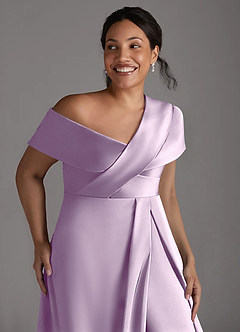 Azazie Milton Mother of the Bride Dresses Frosted Lilac A-Line Pleated Stretch Satin Dress image13