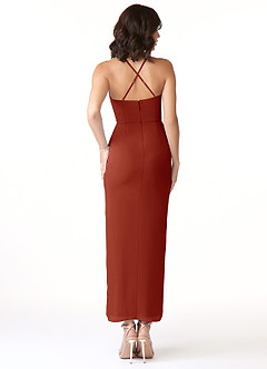 Azazie Ollie Bridesmaid Dresses Rust Sheath Ruched Stretch Chiffon Dress image2