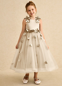 Azazie Atta Flower Girl Dresses Champagne A-Line One Shoulder Tulle Dress image1