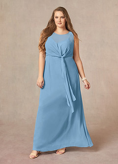 Azazie Marchioness Mother of the Bride Dresses Steel Blue A-Line Scoop Pleated Chiffon Dress image10