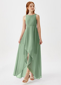 Azazie Lizette Junior Matcha A-Line Pleated Chiffon Dress image4