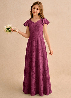 Azazie Narin Girls Formal Abiti da Ragazza di Fiori Abito A-Line in Burnout Floreale con Maniche Gelso image1