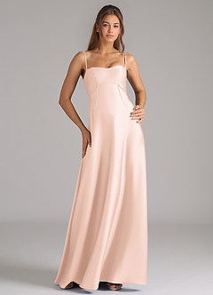 Azazie Valentine Bridesmaid Dresses Blushing Pink A-Line Corset Stretch Satin Dress image1
