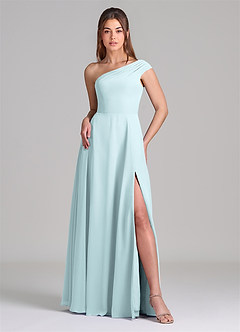 Azazie Melanie 신부 들러리 드레스 A라인 오프 더 숄더 쉬폰 바닥 길이 드레스 image3