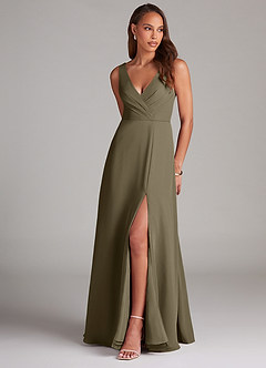 Azazie Nelly Bridesmaid Dresses Willow Green A-Line Pleated Chiffon Dress image1