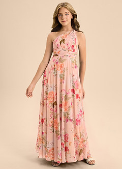 Azazie Charlize Junior Abito A-Line in Chiffon Plissettato Abstract Bouquet Floral image3