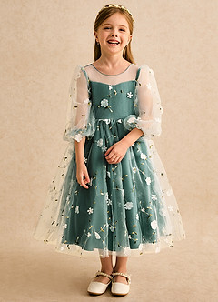 Azazie Elowen vestidos de niña de las flores Vestido de Esmeralda de Encaje de Corte en A con Escote de Corazón image5