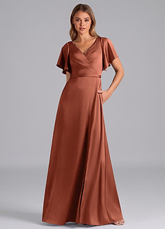 Azazie Ambrosia Bridesmaid Dresses Clay A-Line Pleated Stretch Satin Dress image5