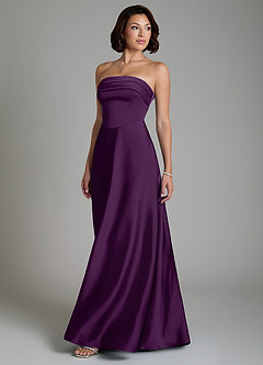 Azazie Odele Bridesmaid Dresses Grape A-Line Strapless Stretch Satin Dress image5