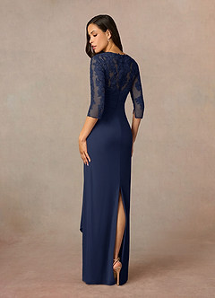 Azazie Poe Mother of the Bride Dresses Dark Navy Sheath Lace Dress image4