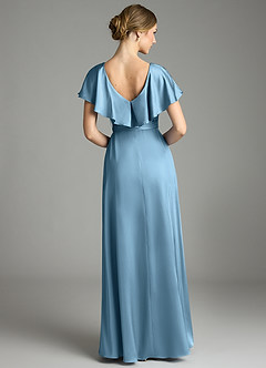 Azazie Lainey Bridesmaid Dresses Steel Blue A-Line with Pockets Stretch Satin Dress image7