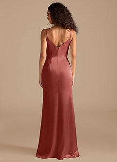 Azazie Deandra Bridesmaid Dresses Terracotta Mermaid Pleated Metallic Satin Dress image5