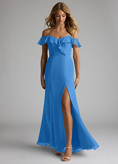 Azazie Sophie Robes de demoiselle d'honneur Robe Trapèze Convertible en Mousseline de soie Épaule décolletée Geai Bleu image1