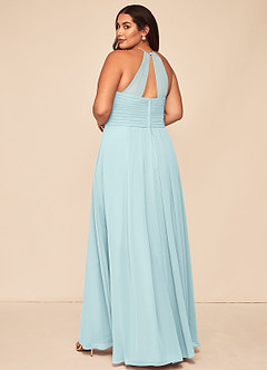 Azazie Ginger Bridesmaid Dresses Sea Glass A-Line Halter Pleated Chiffon Dress image11