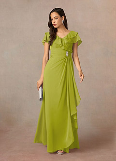 Azazie Snapdragon Mère de la mariée Robes Robe Trapèze en Mousseline de soie Col en V froncé Citronnelle image1