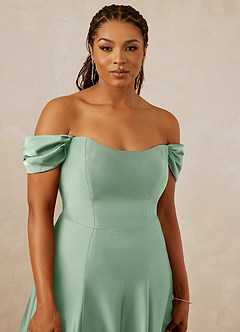 Christian Siriano Bridal for Azazie 1002 Robes de demoiselle d'honneur Robe Trapèze Convertible en Satin extensible Épaule décolletée Agave image13