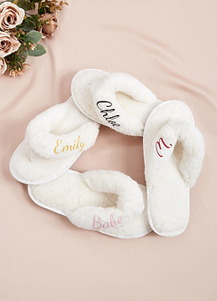 front Personalized Bride Bridesmaid Fluffy Slippers