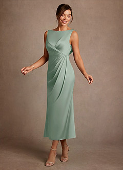 Azazie Mazhe Mother of the Bride Dresses Agave A-Line Pleated Stretch Satin Dress image3