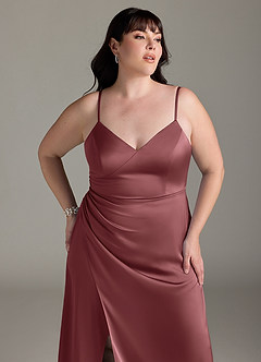 Azazie Marchella Bridesmaid Dresses Amethyst A-Line Corset Stretch Satin Dress image11