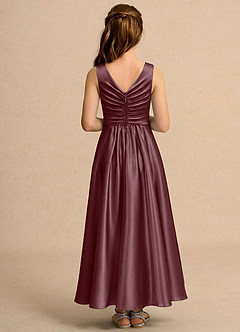 Azazie Ducky Girls Formal Flower Girl Dresses Sangria A-Line Pleated Stretch Satin Dress image2