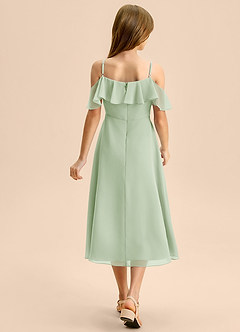 Azazie Kamilla Junior Robe Trapèze en Mousseline de soie Épaule décolletée Vert Sauge image2