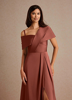 Azazie Milton Abiti per la Madre della Sposa Abito A-Line in Raso Elasticizzato Plissettato Auburn image3