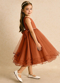 Azazie Lass Flower Girl Dresses Burnt Orange A-Line Bow Tulle Dress image4
