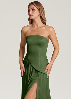Azazie Tierney Bridesmaid Dresses Olive A-Line Strapless Chiffon Convertible Dress image2