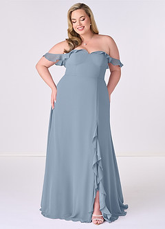 Barbie ♥ Azazie Jurken voor bruidsmeisjes Converteerbaar Jurk van Chiffon met A-Lijn Off the Shoulder Stoffig Blauw image6