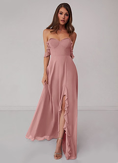 Barbie ♥ Azazie Jurken voor bruidsmeisjes Converteerbaar Jurk van Chiffon met A-Lijn Off the Shoulder Stoffige Roos image3